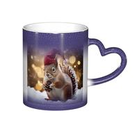KHDKLXOHZ Christmas Squirrel 11oz Color Changing Mug,Heat Sensitive Magic Photo Mug,Sky Color Changing Mug with Heart-Shaped Handle,Funny Coffee Cup Gift for Family, Friends(Gift Box)