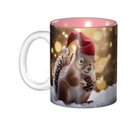 KHDKLXOHZ Christmas Squirrel 11oz Two-Tone Ceramic Coffee Mug with Handle, Classic Ceramic Inner Color Mugs, Cute Tea Drinking Cups, Durability & Microwave Safe, for Home, Office, and Work