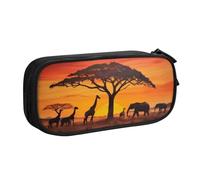 KHDKLXOHZ Cute African Animal Sunset Large Capacity Pencil Case Pen Bag Stationery Pouch Stationery Pen Case, Pencase with Compartments Zip, for School Student Girl Boy Women Men
