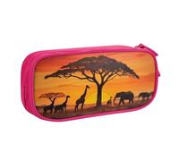 KHDKLXOHZ Cute African Animal Sunset Large Capacity Pencil Case Pen Bag Stationery Pouch Stationery Pen Case, Pencase with Compartments Zip, for School Student Girl Boy Women Men