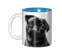 KHDKLXOHZ Cute Black Pug Dog 11oz Two-Tone Ceramic Coffee Mug with Handle, Classic Ceramic Inner Color Mugs, Cute Tea Drinking Cups, Durability & Microwave Safe, for Home, Office, and Work