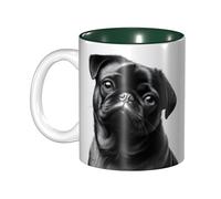 KHDKLXOHZ Cute Black Pug Dog 11oz Two-Tone Ceramic Coffee Mug with Handle, Classic Ceramic Inner Color Mugs, Cute Tea Drinking Cups, Durability & Microwave Safe, for Home, Office, and Work