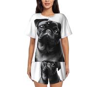 KHDKLXOHZ Cute Black Pug Dog Pajamas Sets For Women - Short Sleeved Pajama Set, Women'S Loungewear, Comfortable Nightwear, Round Neck Fashion Sleepwear With Pockets, Soft Pj Lounge Sets