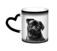 KHDKLXOHZ Cute Cute Black Pug Dog Heat Changing Ceramic Coffee Mug 11oz â€“ Color Changing Heat Sensitive Mugs with Heart Handle and 3D Pattern, Funny Coffee Tea Cup Gift