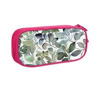 KHDKLXOHZ Cute Green Eucalyptus Leaves Large Capacity Pencil Case Pen Bag Stationery Pouch Stationery Pen Case, Pencase with Compartments Zip, for School Student Girl Boy Women Men