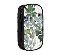 KHDKLXOHZ Cute Green Eucalyptus Leaves Large Capacity Pencil Case Pen Bag Stationery Pouch Stationery Pen Case, Pencase with Compartments Zip, for School Student Girl Boy Women Men