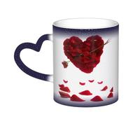 KHDKLXOHZ Cute Heart Shaped Floral Petals Heat Changing Ceramic Coffee Mug 11oz â€“ Color Changing Heat Sensitive Mugs with Heart Handle and 3D Pattern, Funny Coffee Tea Cup Gift