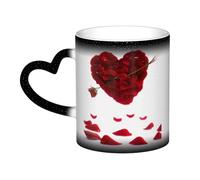 KHDKLXOHZ Cute Heart Shaped Floral Petals Heat Changing Ceramic Coffee Mug 11oz â€“ Color Changing Heat Sensitive Mugs with Heart Handle and 3D Pattern, Funny Coffee Tea Cup Gift