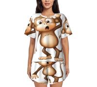 KHDKLXOHZ Cute Monkey Pajamas Sets For Women - Short Sleeved Pajama Set, Women'S Loungewear, Comfortable Nightwear, Round Neck Fashion Sleepwear With Pockets, Soft Pj Lounge Sets