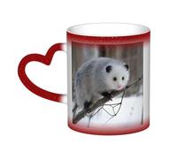 KHDKLXOHZ Cute Opossum in Snow Heat Changing Ceramic Coffee Mug 11oz â€“ Color Changing Heat Sensitive Mugs with Heart Handle and 3D Pattern, Funny Coffee Tea Cup Gift