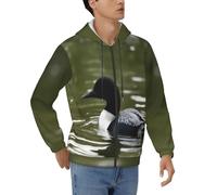 KHDKLXOHZ Fashion Loon Nature Birds Print Mens Hoodies Soft Fleece Sweatshirt Zip Up Long Sleeve Jacket Zipper Hooded Top With Pockets