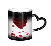 KHDKLXOHZ Heart Shaped Floral Petals 11oz Color Changing Mug,Heat Sensitive Magic Photo Mug,Sky Color Changing Mug with Heart-Shaped Handle,Funny Coffee Cup Gift for Family, Friends(Gift Box)