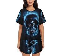 KHDKLXOHZ Horror Ghost Skull Pajamas Sets For Women - Short Sleeved Pajama Set, Women'S Loungewear, Comfortable Nightwear, Round Neck Fashion Sleepwear With Pockets, Soft Pj Lounge Sets