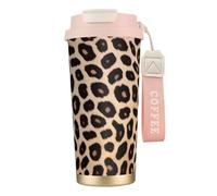 KHDKLXOHZ Leopard Pattern Print 16 Oz(500ml) Travel Mug with Leakproof Lid and Straw, Insulated Coffee Cup, Double Wall Vacuum Stainless Steel Thermal Mug for Hot and Cold Drinks