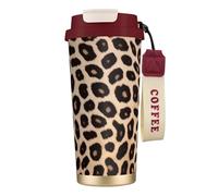 KHDKLXOHZ Leopard Pattern Print 16 Oz(500ml) Travel Mug with Leakproof Lid and Straw, Insulated Coffee Cup, Double Wall Vacuum Stainless Steel Thermal Mug for Hot and Cold Drinks