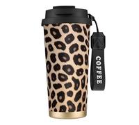 KHDKLXOHZ Leopard Pattern Print 16 Oz(500ml) Travel Mug with Leakproof Lid and Straw, Insulated Coffee Cup, Double Wall Vacuum Stainless Steel Thermal Mug for Hot and Cold Drinks