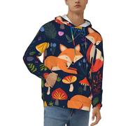 KHDKLXOHZ Mens Hoodie Pullover Casual Long Sleeve Drawstring Top Cute Animal Fox Flower 3d Printed Hooded Sweatshirt With Pocket - Soft, Stylish, And Comfortable Black