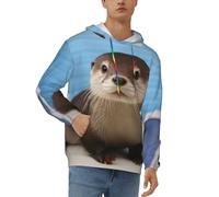 KHDKLXOHZ Mens Hoodie Pullover Casual Long Sleeve Drawstring Top Cute Otter 3d Printed Hooded Sweatshirt With Pocket - Soft, Stylish, And Comfortable Black