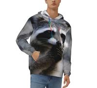 KHDKLXOHZ Mens Hoodie Pullover Casual Long Sleeve Drawstring Top Cute Raccoon 3d Printed Hooded Sweatshirt With Pocket - Soft, Stylish, And Comfortable Black