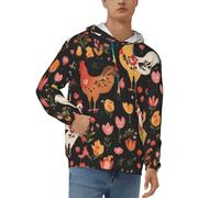 KHDKLXOHZ Mens Hoodie Pullover Casual Long Sleeve Drawstring Top Cute Rooster Chickens 3d Printed Hooded Sweatshirt With Pocket - Soft, Stylish, And Comfortable Black