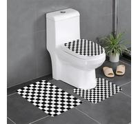 KHDKLXOHZ Stylish Black And White Checkered 3 Piece Bathroom Rugs Set - Anti-Slip, Soft Absorbent Bath Rug, U-Shaped And Floor Mats, Washable Durability Flannel Bath Rugs Carpet
