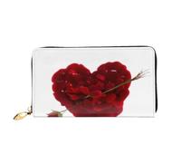 KHDKLXOHZ Stylish Long Leather Purse for Women | Heart Shaped Floral Petals | Pu Leather Wallet with Zipper Clutch Bag Phone Card Holder Case Credit Card Wallet Coin Organizer Clutch Purse Bags