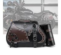 KHDWOB Motorbike Saddle Bags for Harley Davidson Heritage Softail 1987-2017, Vintage Motorcycle Saddle Bag Leather Side Tail Bag Waterproof Motorbike Luggage with Quick-Release Straps,C