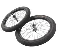 KHE BMX Wheelset 20 Inch - Includes MAC3 Tyres - 14mm & 10mm Axles - 9T RHD - Double Chamber Rim - Industrial Bearing - Pre-Assembled - Street & Park - 2.40" - Black