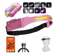 KHEALING Rechargeable Headlamp, 400 Lumens, 1200mAh, 230° Wide Beam, Adjustable Spotlight, 100m Range, IP65 Waterproof, 9 Modes, Motion Sensor, Lightweight (Pink)