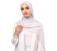KHELANI Premium Chiffon Hijab Set for Women | Lightweight Non-Slip Muslim Head Scarf with Matching Undercap | Luxury Soft & Elegant Chiffon Hijabs UK Wrap with Matching Tube Cap (Pearl Grey)