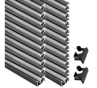 KHELSE LED Aluminum Profile, 1m/3.3ft Recessed led Strip Diffuser,Black 45 Degree Oblique Illumination Hidden LED Under Cabinet Light, Led Channel with Milky White Cover, End Caps (Black, 20 Pack)