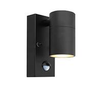 KHELSE Outside Lights with Sensor,PIR Motion Sensor Security Stainless Steel Black Garden Wall Sconce,IP44 Waterproof LED Wall Light with 5W Warm White GU10 Bulb
