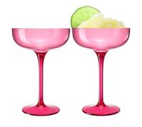 Khen Acrylic Shatterproof Martini, Margarita, Champagne & Cocktail Unbreakable Glasses | Set of 2 | 15oz Large Plastic Coupe Glasses, Tritan Drinkware, BPA-Free, Reusable, Pool (Pink)
