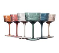Khen Colored Vintage Art Deco Glasses - Martini, Margarita, Cocktail & Champagne Ribbed Glasses | Set of 6 | Cute Pastel Crystal Cocktails Glassware, Stemmed Glassware Gift - Vintage Coupe 9.6oz