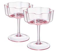 Khen Flower Champagne Glasses Set of 2 - Iridescent 7oz Floral Cocktail Coupes, Elegant Martini, Prosecco & Mimosa Glassware, Perfect for Weddings, Birthdays & Special Occasions (Pink)