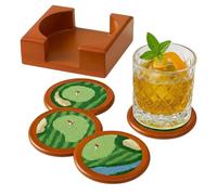 Khen Golf Hand-Stitched Needlepoint Coasters - Set of 4 - Wooden Holder Solid Wood with Needlepoint Inlay with French Cotton Thread 4" Durable Decorative Gift, Drink Mats Unique Golfers Barware Gifts