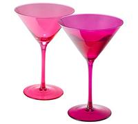 Khen Hot Pink Martini Glasses | Set of 2 | Magenta & Blush Pink Crystal Glassware, Classic Cosmopolitan Glasses for Espresso Martini, Wine - Perfect Crystal with Stems (8 OZ)