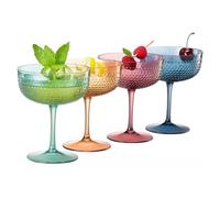Khen Muted Hobnail Coupes Vintage Textured Pastel Style Cocktail Martini Champagne Saucer Retro Colored Glass Goblets |Set of 4 | 10.15oz Durable Glassware Decorative Barware Classic Party Drink