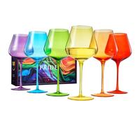 Khen | Rainbow Colored Wine Glass Set | 20oz | Pride Set of 6 for All Occasions, Gift for Her, Him, Gay Pride, Love is Love, Special Celebrations Drinkware Unique Style Stemmed Glassware