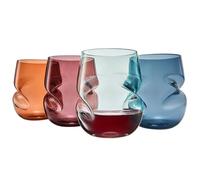 Khen Unbreakable Aerating Stemless Wine Glasses - European Tritan Plastic Wine Glass Set with Finger Indentations - Set of 4-13 oz Pastel Glass - Acrylic Reusable, BPA Free, Naturally Aerates Wines