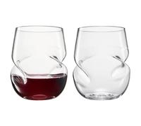 Khen Unbreakable Aerating Stemless Wine Glasses - European Tritan Plastic Wine Glass Set with Finger Indentations - Set of 2-13 oz Clear Glass - Acrylic Reusable, BPA Free, Naturally Aerates Wines