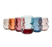 Khen Unbreakable Aerating Stemless Wine Glasses - European Tritan Plastic Wine Glass Set with Finger Indentations - Set of 6-13 oz Pastel Glass - Acrylic Reusable, BPA Free, Naturally Aerates Wines
