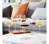 Khen | Universal All Purpose Modern Thin Crystal Wine Glasses, Worlds Lightest Wine Glass (88 Grams) Tall Long Stem - Durable & Resistant | 6 Set | Handblown & Lead-Free, Stemmed Unique Shape 16oz