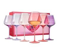 Khen Valentine's Day Gift Colors of Love Crystal Pink & Red Wine Glasses Set - 6 Elegant Italian Style Tall Stemmed 24oz Glassware for Everyday, Anniversaries, Weddings, Gifts for Wife, Friends.