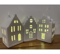 khevga Christmas Decoration Indoor LED House with Timer Set of 3 White Made of Ceramic