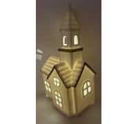 khevga Christmas Decoration LED House Church White Ceramic 23 x 13 x 9 cm