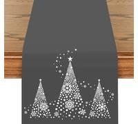 khevga Christmas Table Runner with Christmas Tree in Gold 140 x 40 cm (Grey)