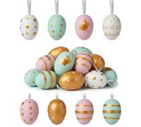 khevga Decorative Easter Eggs with Ribbon for Hanging Purple Set of 24 Purple Gold Mint