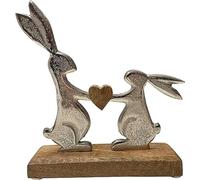 khevga Easter Decoration Figurine Easter Bunny Mango Wood Metal Silver (29 x 29 x 5)