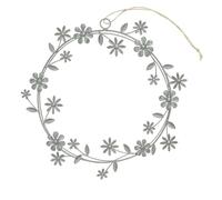 khevga Flower Wreath Metal Hanger Diameter 24 cm - Grey White Washed - Decorative Metal Wreath with Sisal Cord - Wall Door Window Spring Summer